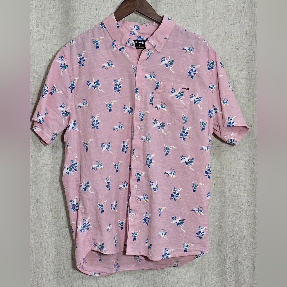 Hurley Pink Floral Short-Sleeve Button-Down Shirt